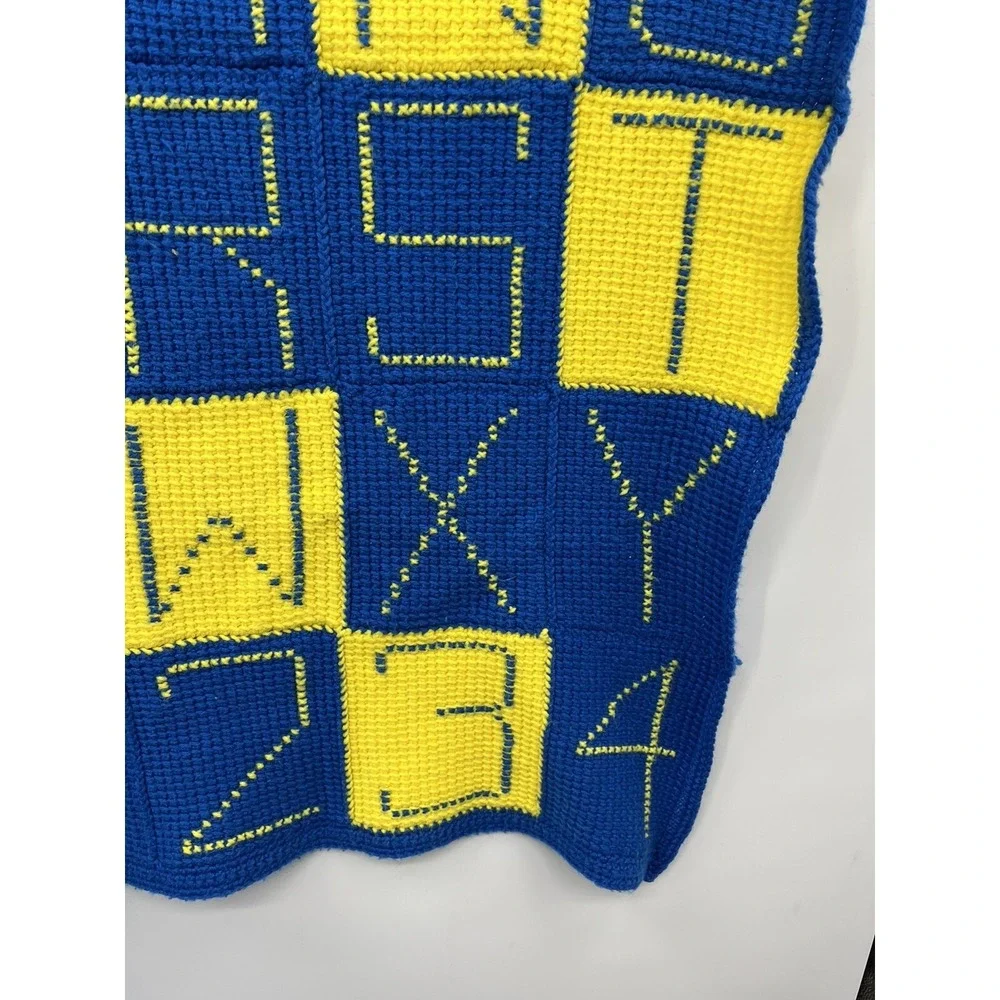 Vintage Hand Knit Crochet Baby Crib Blanket Block Alphabet 44 x 30